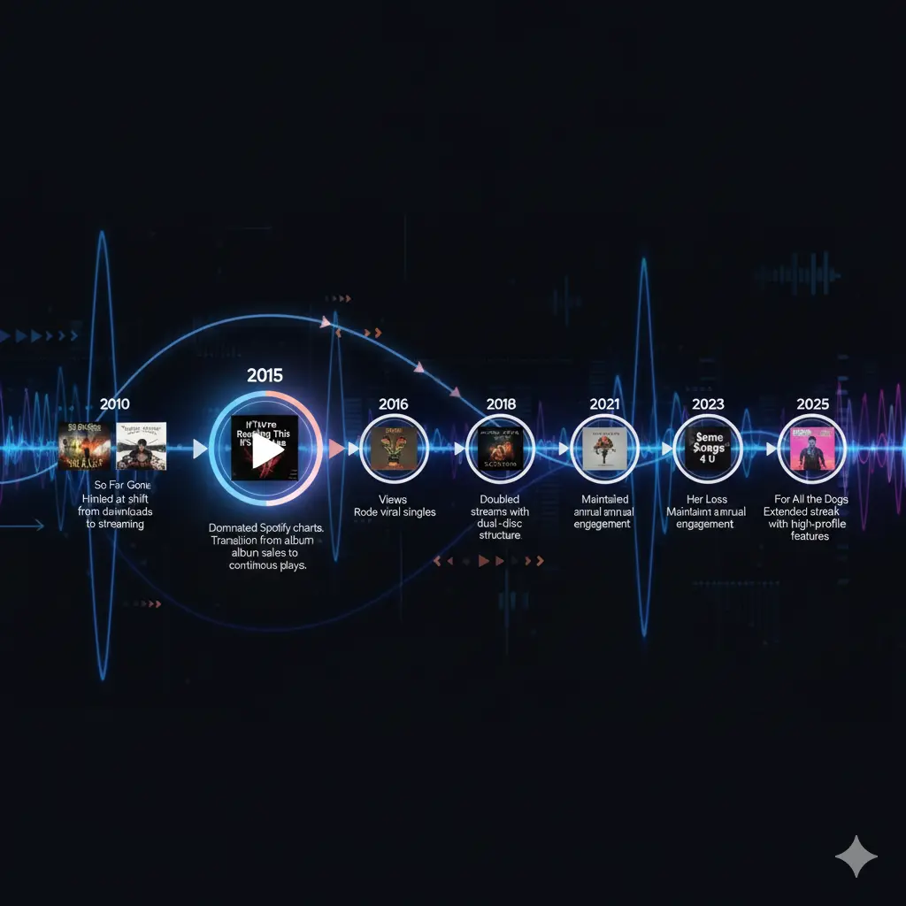 Historical Context — Drake and the Rise of Streaming: timeline visual: 2010–2025 milestones