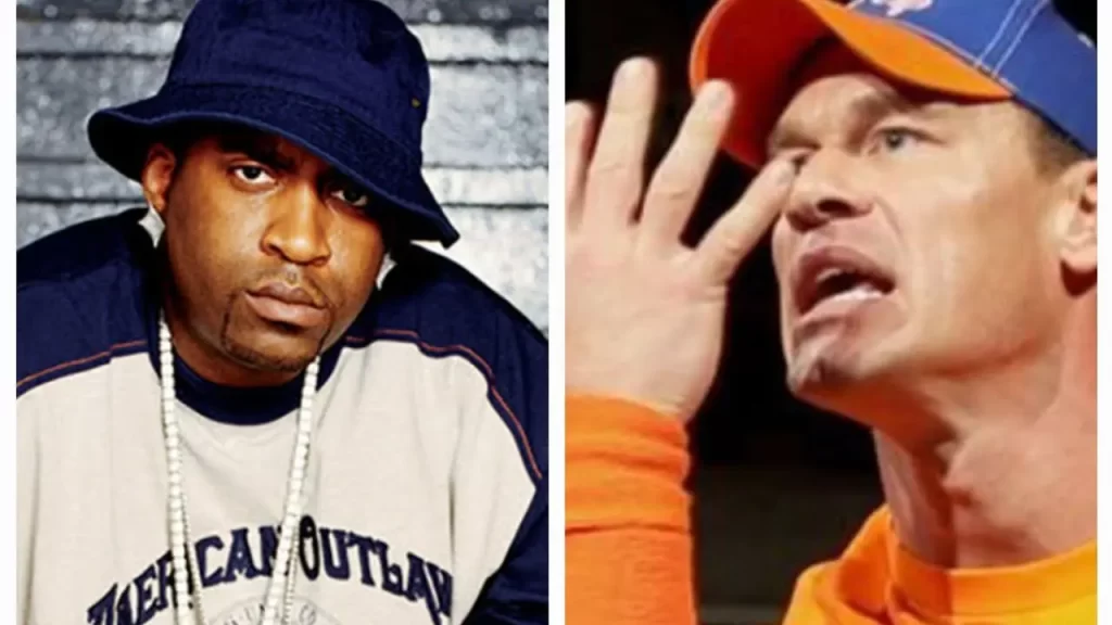 Split photo of John Cena doing You Can't See Me and Tony Yayo with G-Unit cap.